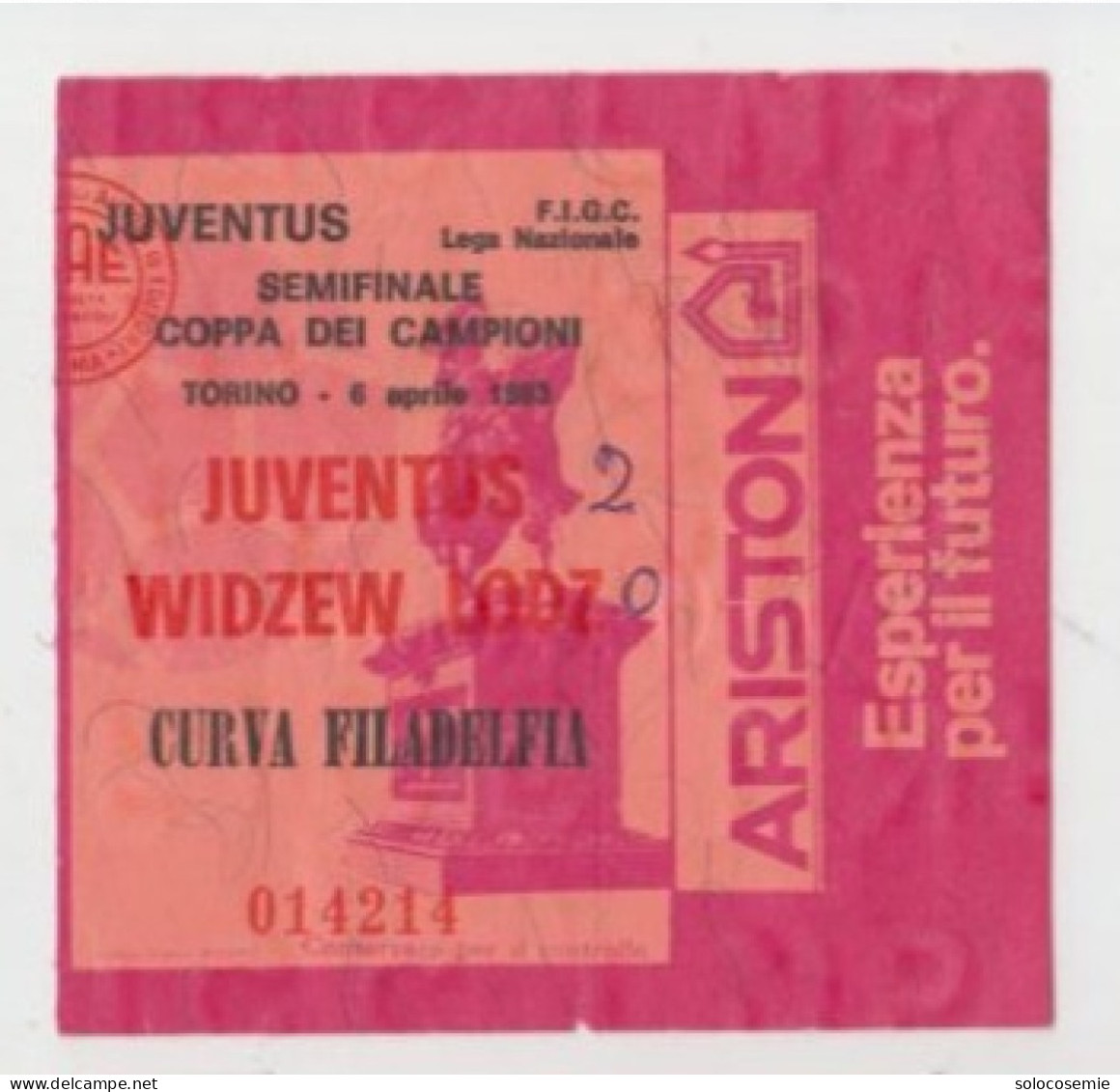 6 Aprile 1983  JUVENTUS- WIDZEW LODZ  #  Calcio  #  Ingresso  Stadio / Ticket 014214 - Tickets D'entrée