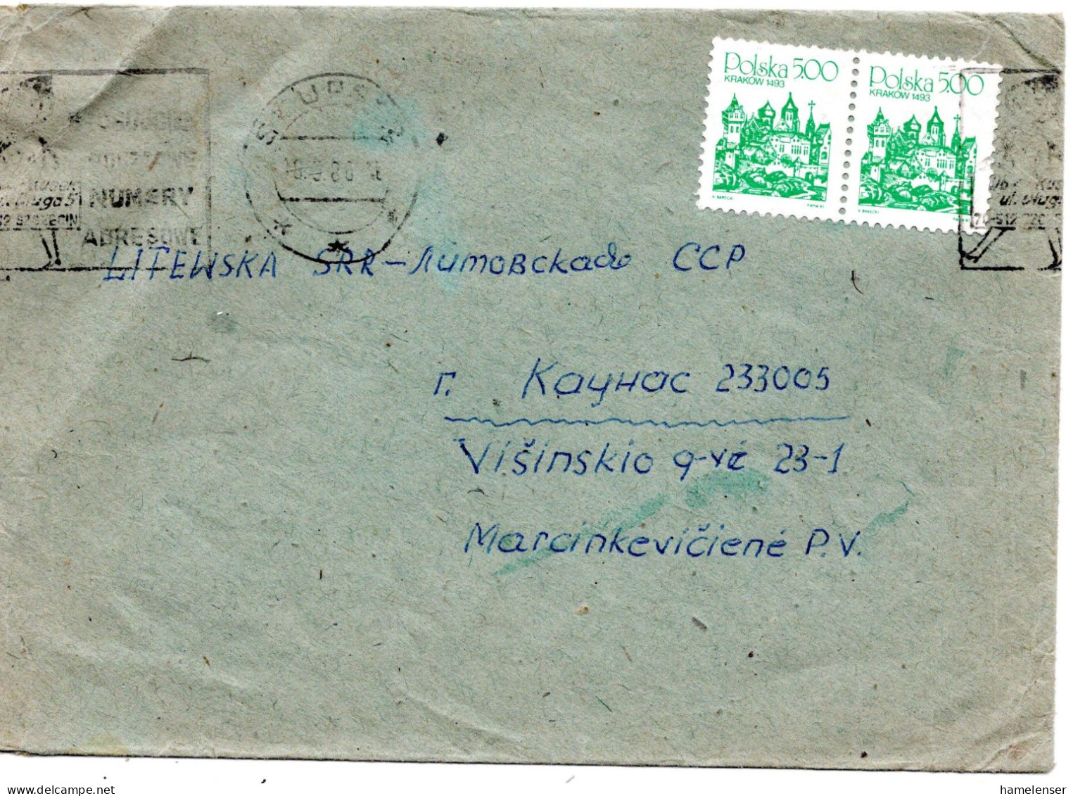 61814 - Polen - 1986 - 2@Zl.5,00 Krakow A Bf SLUPSK - ... -> KAUNAS (UdSSR) - Cartas & Documentos
