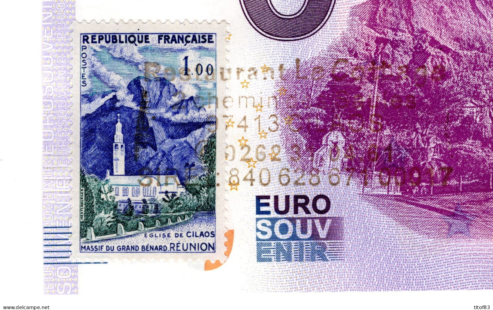 Billet Touristique 0 Schein Euro 2019-2 CILAOS ILE DE LA REUNION Avec Timbre Et Tampon Restaurant à Coté De L'église - Specimen