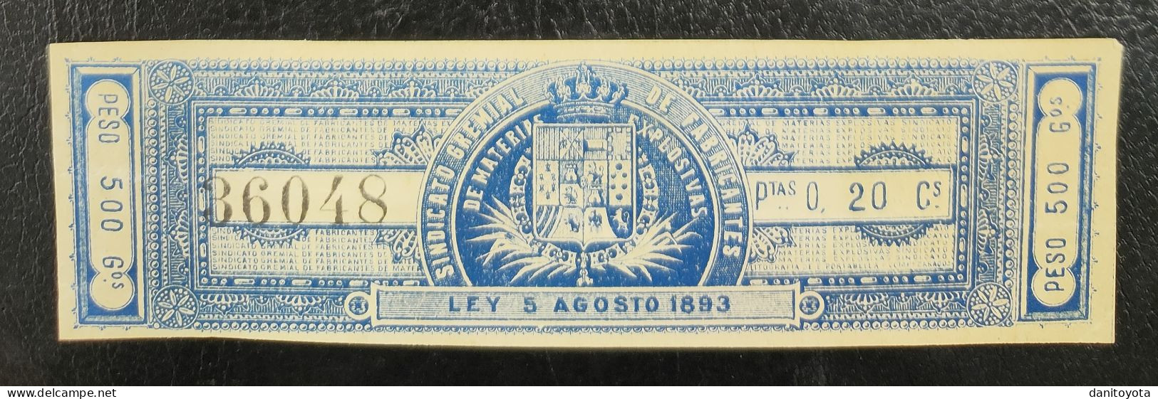 FISCALES. ALEMANY 8 *. 0,20 PTAS AZUL POLVORA Y EXPLOSIVOS. - Postage-Revenue Stamps