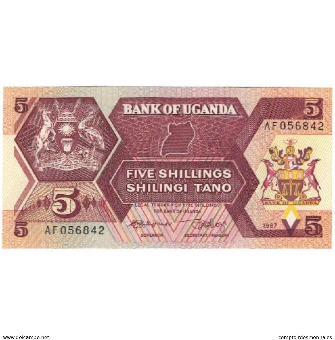 Billet, Ouganda, 5 Shillings, 1987, KM:27, NEUF - Ouganda