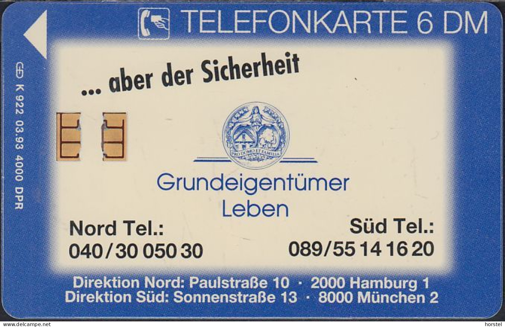 GERMANY K922/93 - 03/93 Versicherung - Grundeigentümer Leben - Hamburg - München - K-Series : Serie Clientes