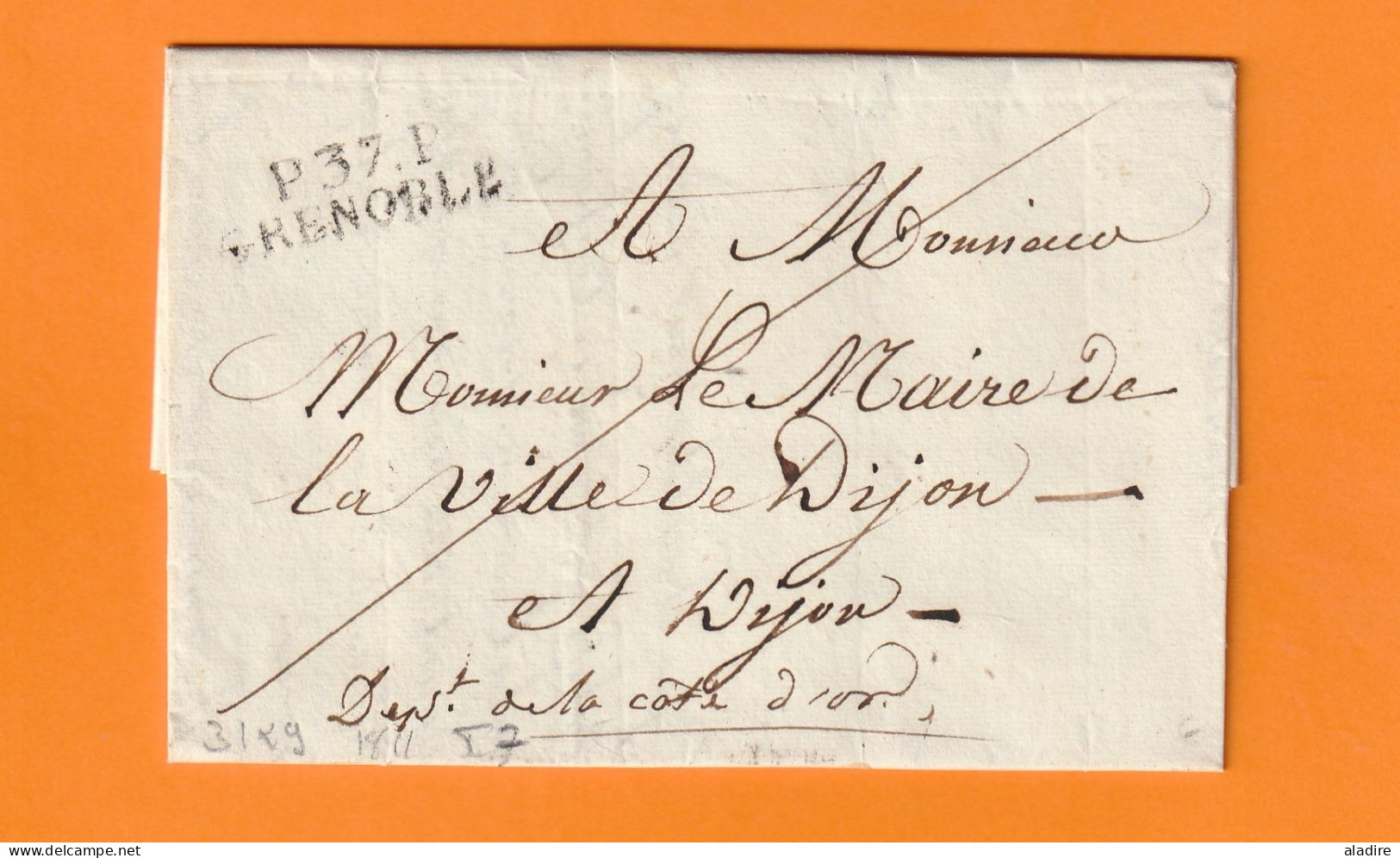 1816 - Marque Postale P37P GRENOBLE, Isère Sur Lettre Pliée Vers DIJON - Recherche - 1801-1848: Precursors XIX