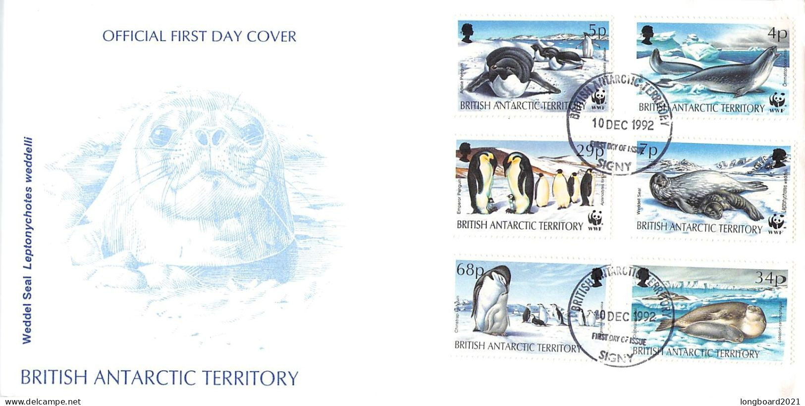 BRIT. ANTARCTIC TERR. - FDC WWF 1992 - PENGUIN/SEAL / 4247 - FDC