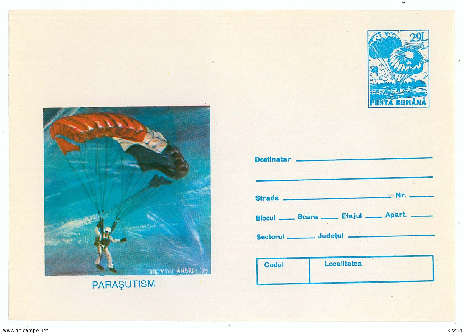 IP 93 - 118a Skydiving, Romania - Stationery - Unused - 1993 - Parachutisme