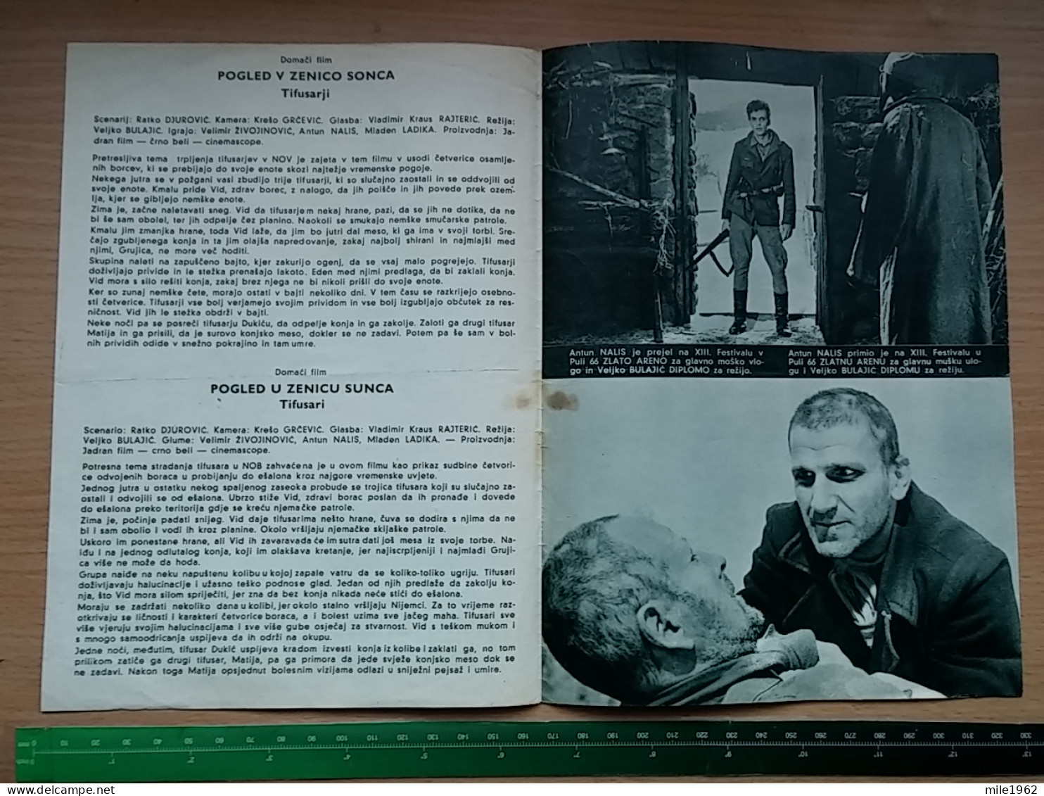 Prog 55 -  Pogled U Zjenicu Sunca (1966) - Velimir 'Bata' Zivojinovic, Antun Nalis, Faruk Begolli - Publicité Cinématographique
