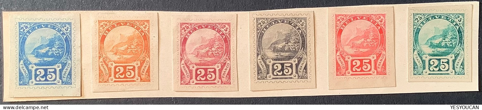 1891 Rütli Essai 25 Rp In Stichtiefdruck 6 Versch. Farben ZNr 67.2.05 (Schweiz Essay Probedruck Switzerland Grütli - Ongebruikt