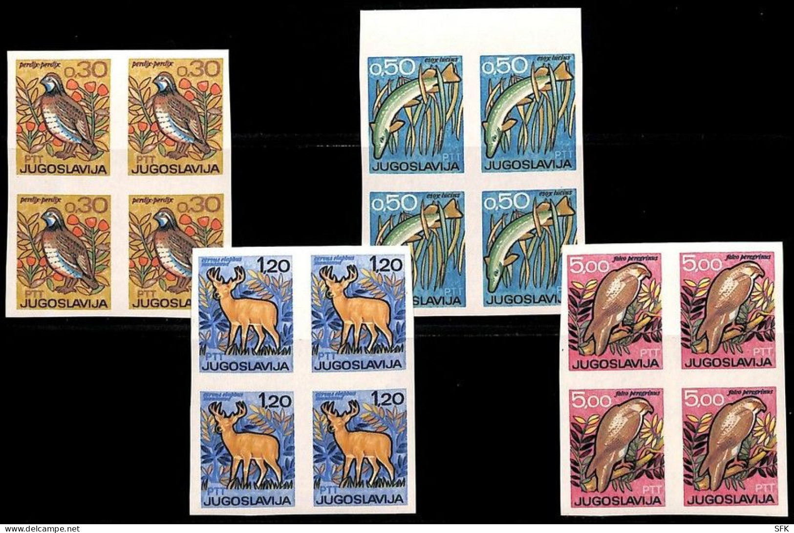 1967 IMPERFORATED SET : Block Of Four "hunting And Fishing" Complete Set. MBH - Imperforates, Proofs & Errors