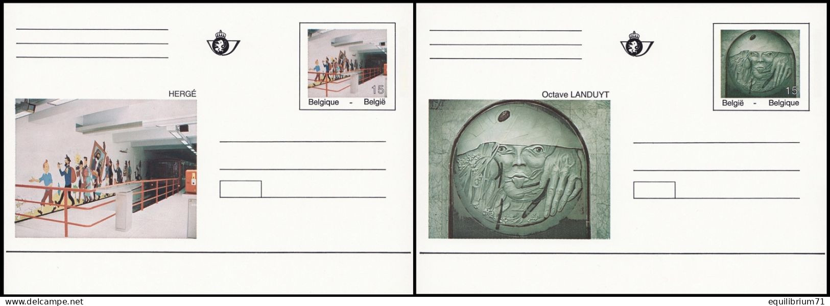 Cartes Illustrées / Geïllustreerde Kaarten 44.1/44.2** (BK44/45) - TINTIN / KUIFJE - NEUF/NIEUW - 1993 - Philabédés (comics)