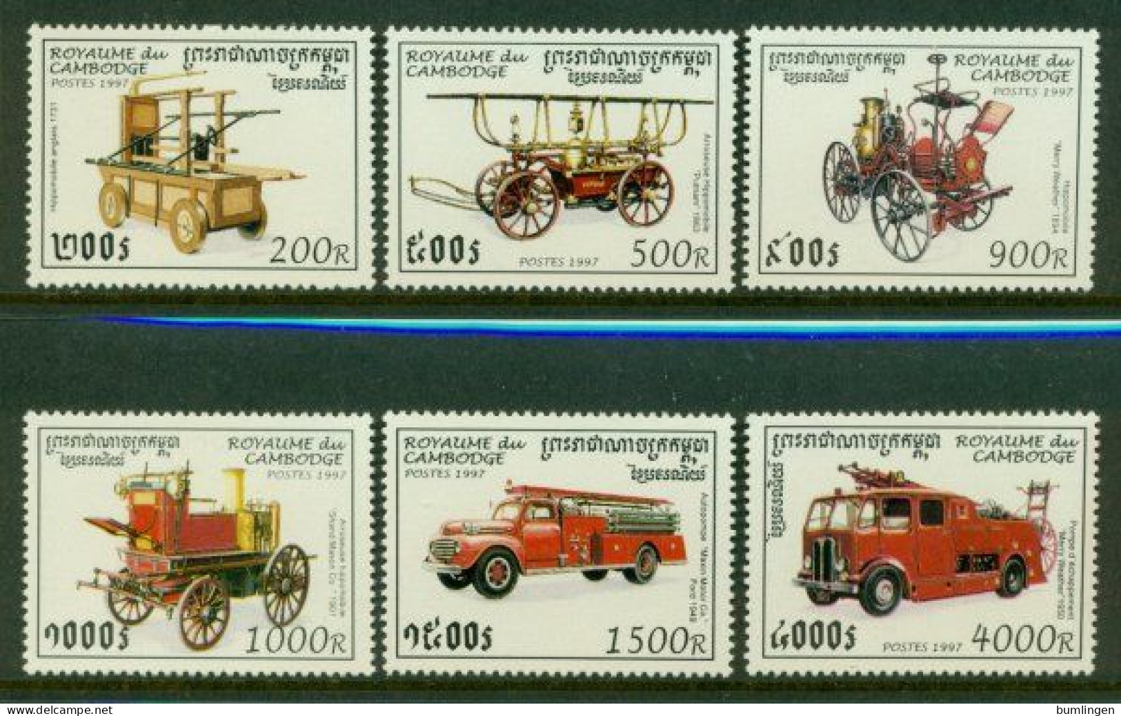 CAMBODIA 1997 Mi 1690-95** Fire Vehicles [B121] - Camiones