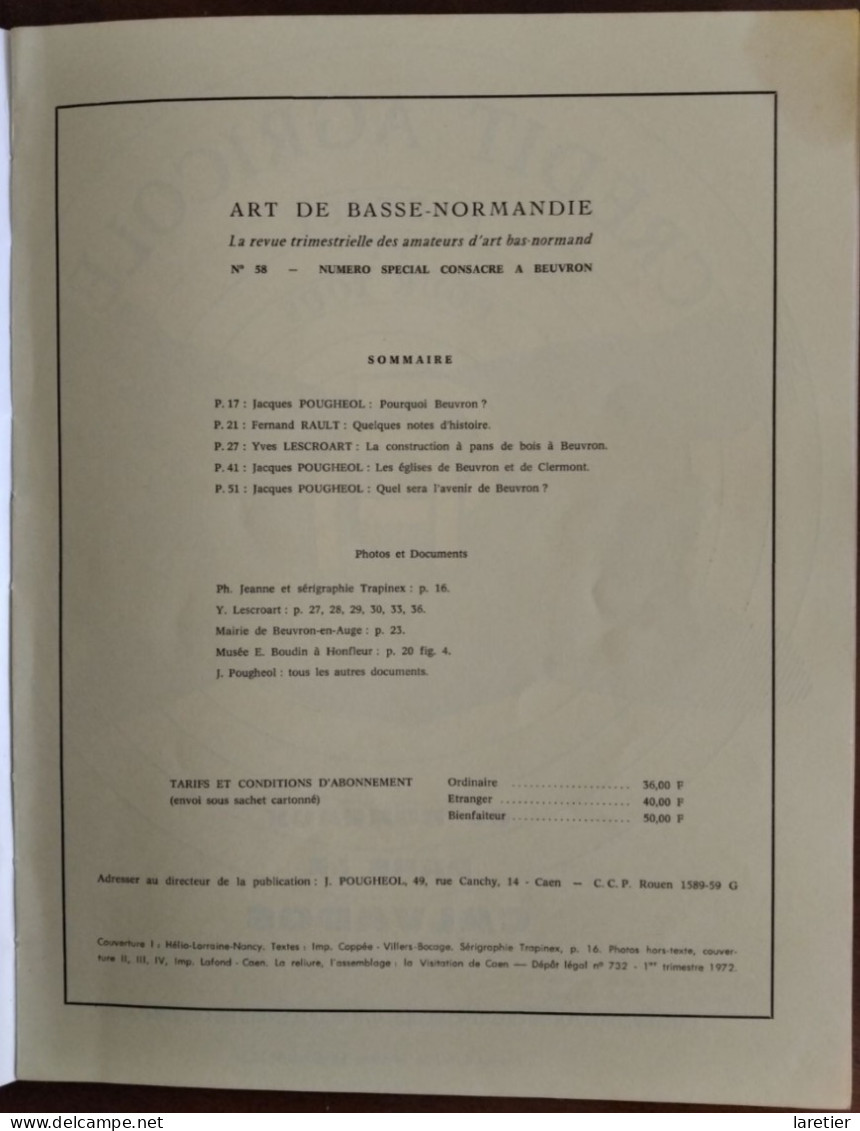 Ancienne Revue (1972) : BEUVRON, Une Commune Sauvegardée - Art De Basse-Normandie N° 58 - Calvados (14) - Normandie