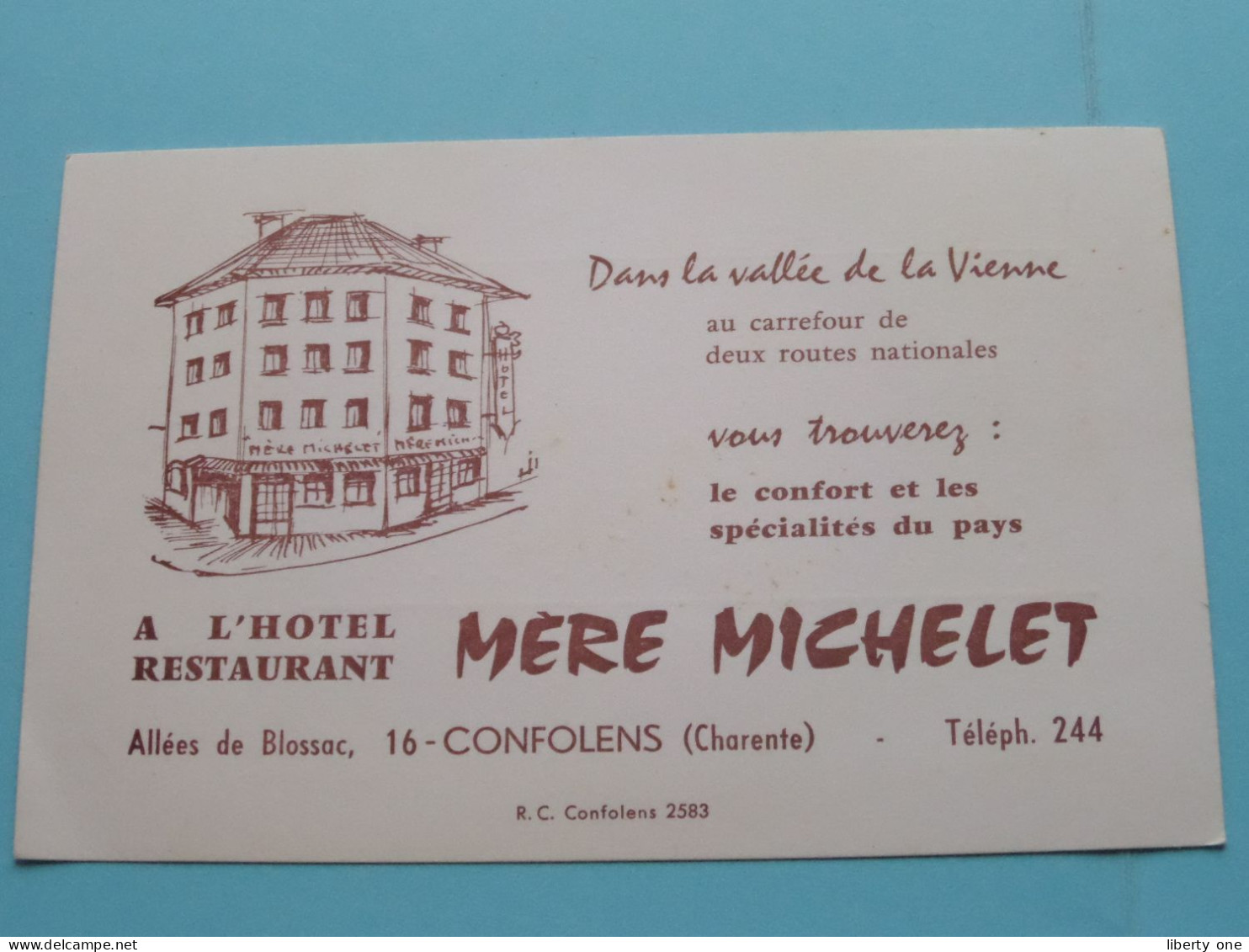 L'Hotel - Restaurant " Mère MICHELET " > CONFOLENS ( Charente ) Tél 244 ( Voir / Zie SCAN ) FRANCE ! - Visiting Cards