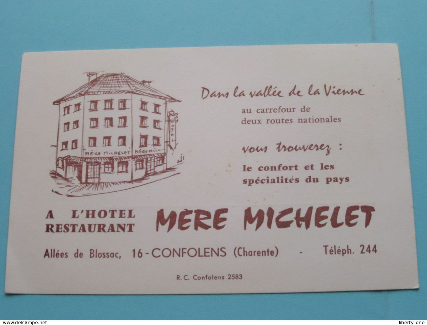 L'Hotel - Restaurant " Mère MICHELET " > CONFOLENS ( Charente ) Tél 244 ( Voir / Zie SCAN ) FRANCE ! - Cartoncini Da Visita