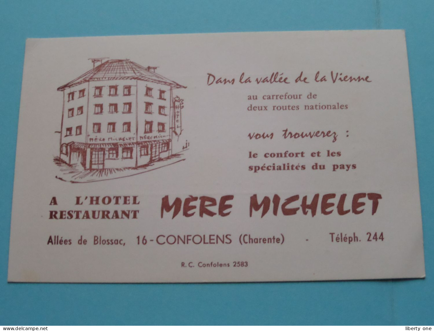 L'Hotel - Restaurant " Mère MICHELET " > CONFOLENS ( Charente ) Tél 244 ( Voir / Zie SCAN ) FRANCE ! - Cartoncini Da Visita