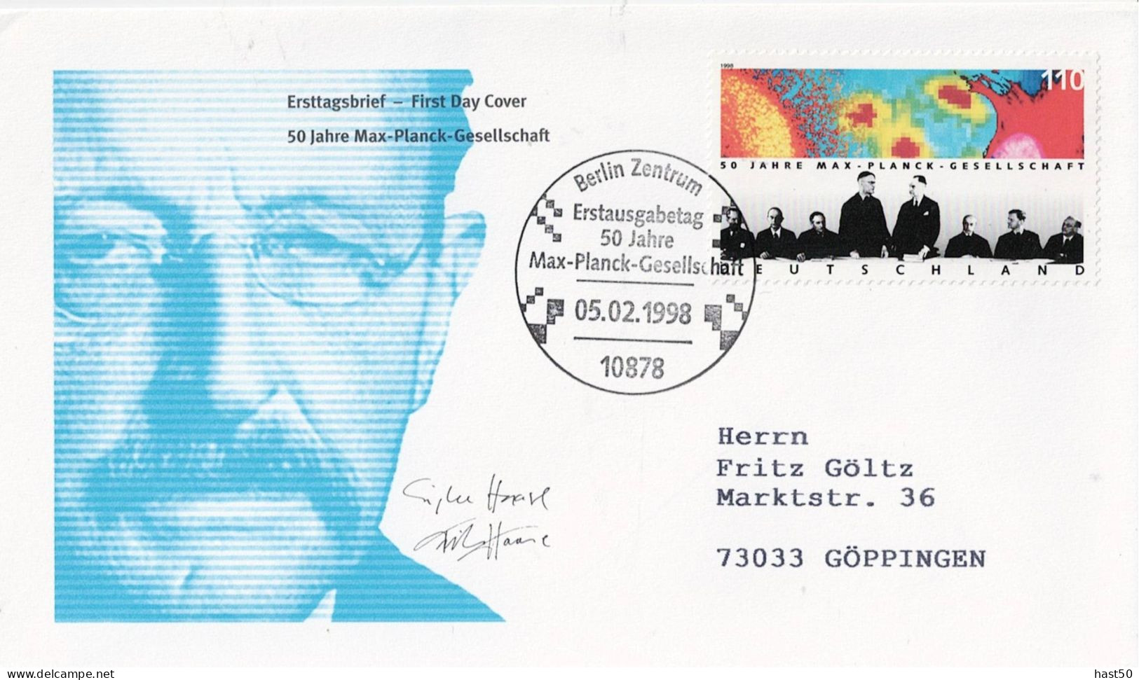 Deutschland Germany Allemagne - 50 Jahre Max-Planck-Gesellschaft (MiNr: 1973) 1998 - Illustrierter FDC Gelaufen - 1991-2000