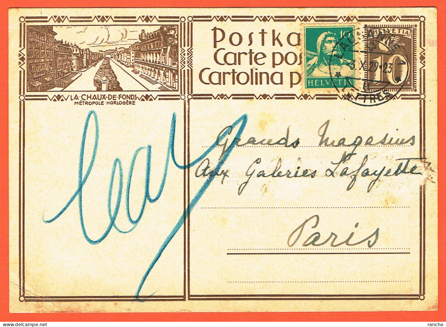 SUISSE . CARTE POSTALE . OBLITERE . +TIMBRE Nr:172. LAUSANNE .3.10.1929. Pour . PARIS . FRANCE . - Entiers Postaux