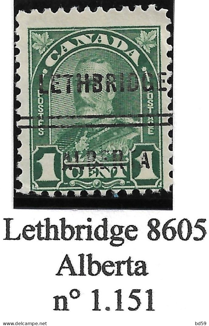 CANADA Préoblitérés Precancels Lethbridge 8605 Alberta N° 1.151 - Prematasellado