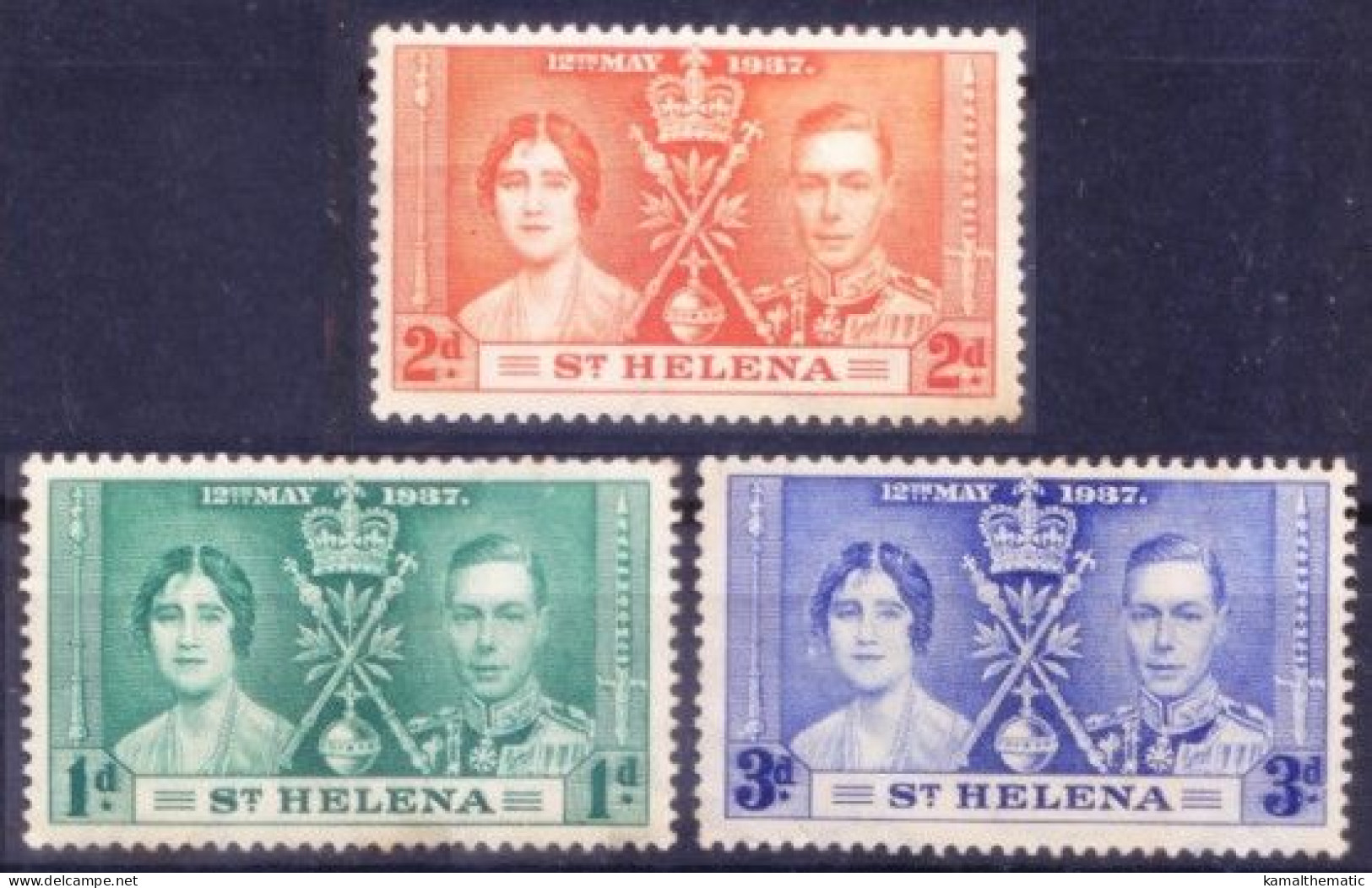 St. Helena 1937 Mint No Gum 3v, King George VI & Queen Elizabeth, Coronation - Saint Helena Island