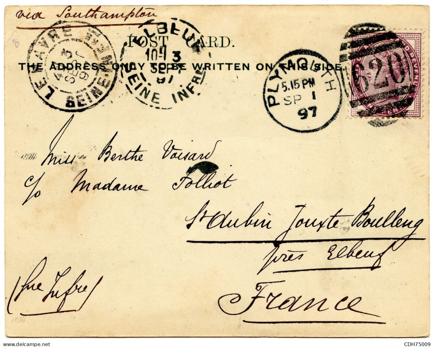 GRANDE BRETAGNE - SG 57 SUR CARTE POSTALE ILLUSTREE DE PLYMOUTH POUR ELBEUF, 1897 - Lettres & Documents