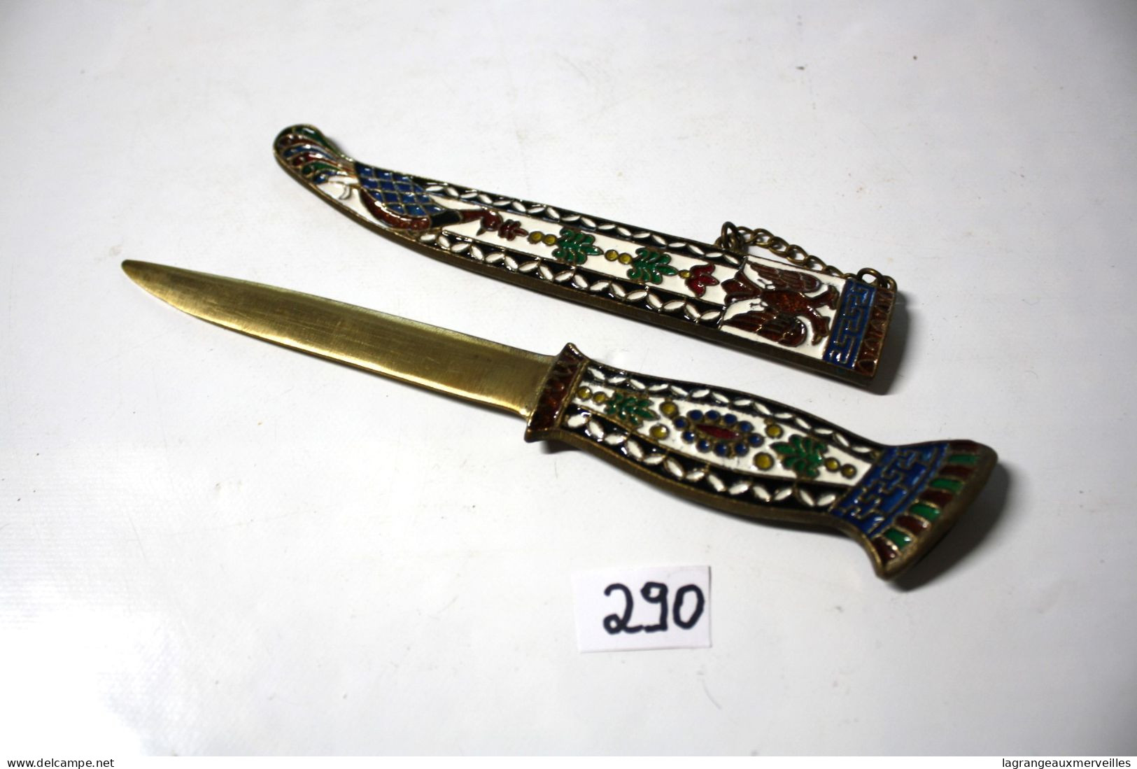 C290 Ancien Ouvre-lettres Avec Gaine - Vernissé émaillé - Décor Oriental - Letter-opener