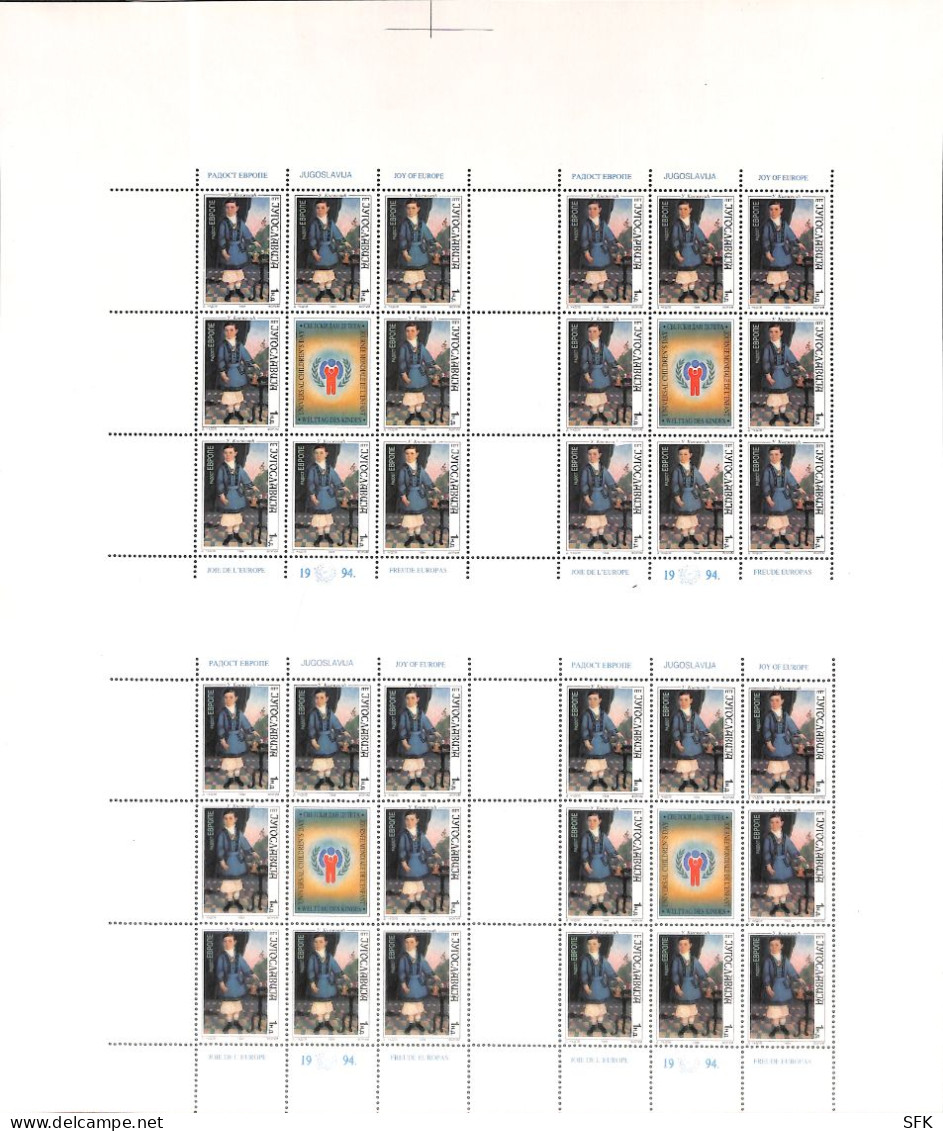 1994 JOY OF  EUROPE, Proof Printing Plate Made Up Of 4 Sheets Of 9. MNH - Non Dentellati, Prove E Varietà
