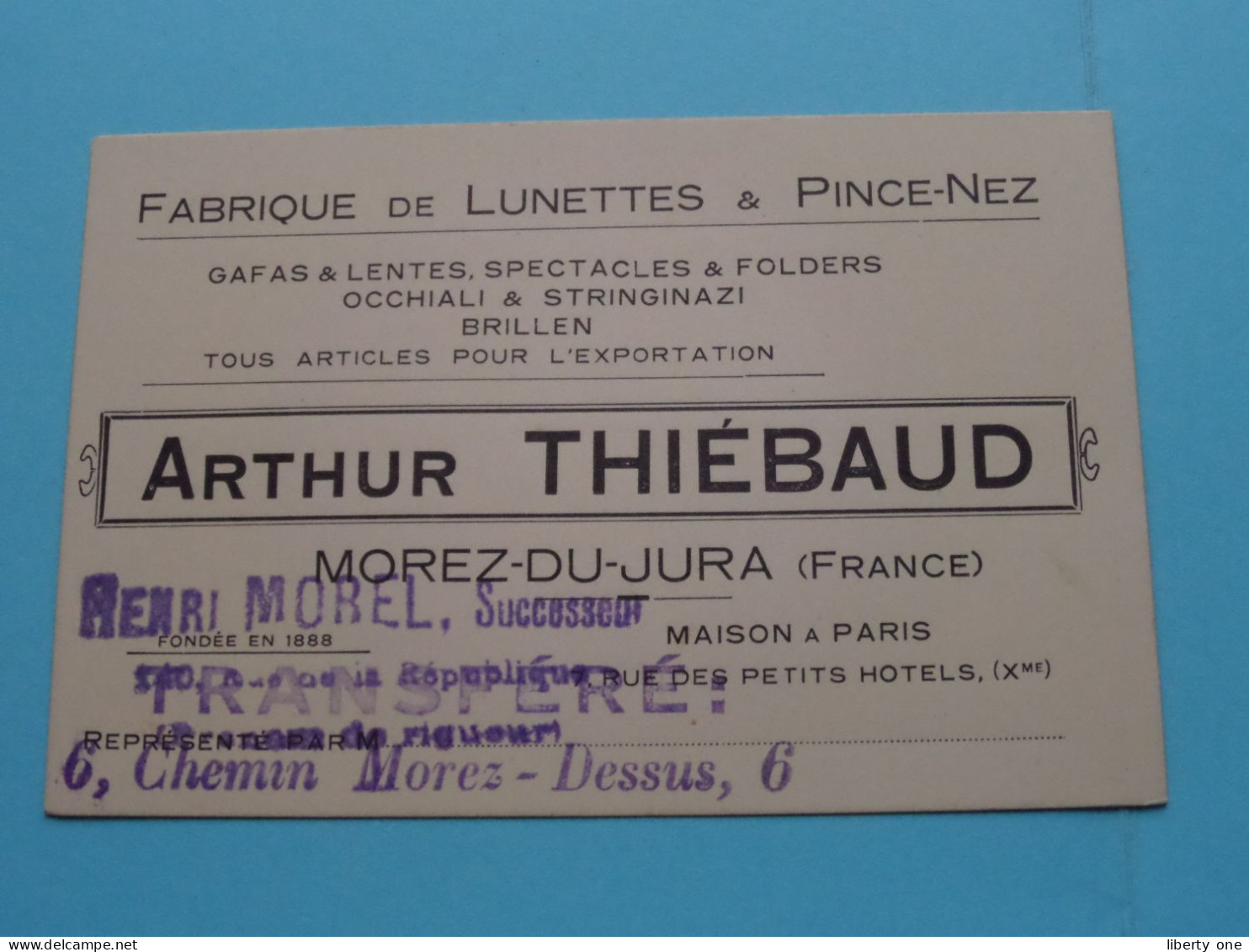 Fabrique De LUNETTES & Pince-Nez " Arthur Thiébaud " Morez-du-Jura ( Voir / Zie SCAN ) FRANCE ! - Visiting Cards