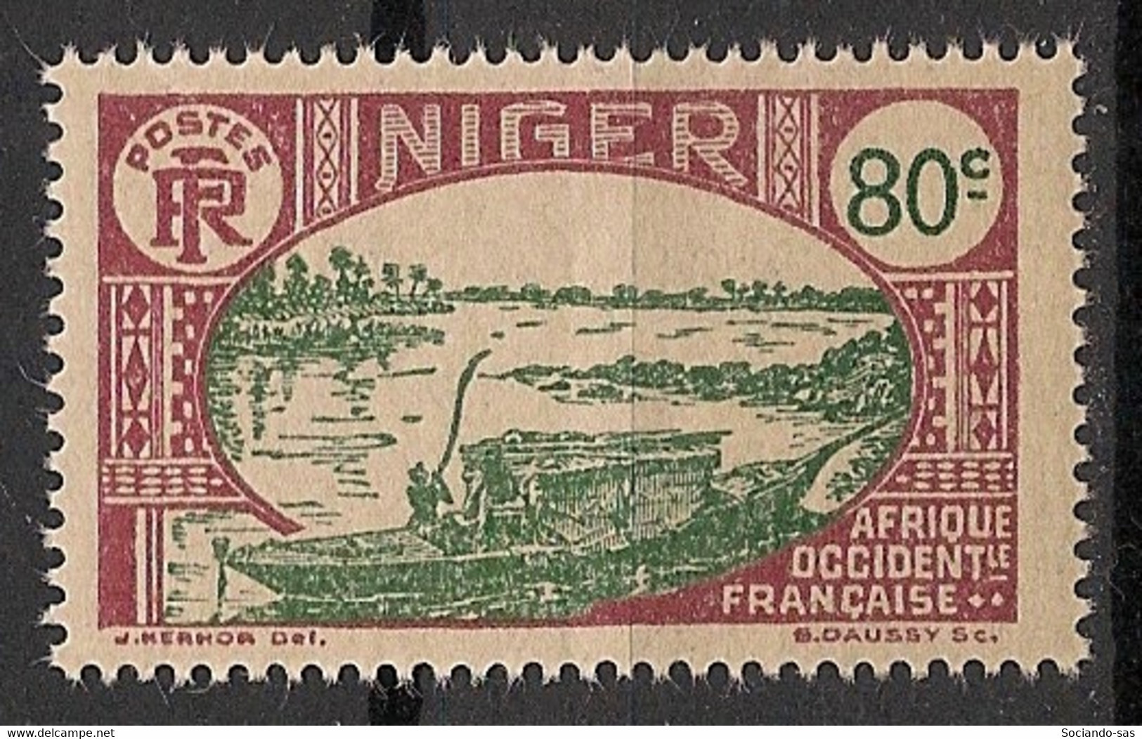 NIGER - 1926 - N° YT. 44 - Embarcation 80c - Neuf Luxe ** / MNH / Postfrisch - Ongebruikt