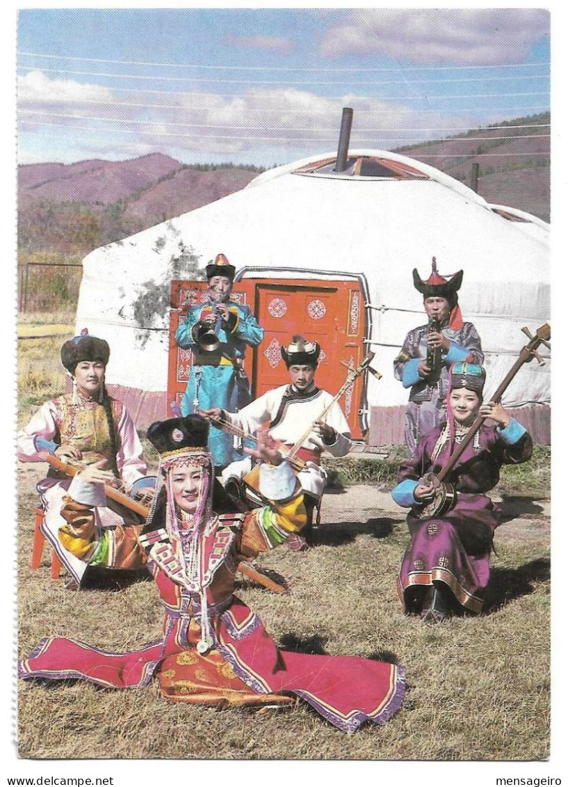 (P87) - PICTURE POST CARD (MUSICIANS) MONGOLIE => FINLAND - Mongolie