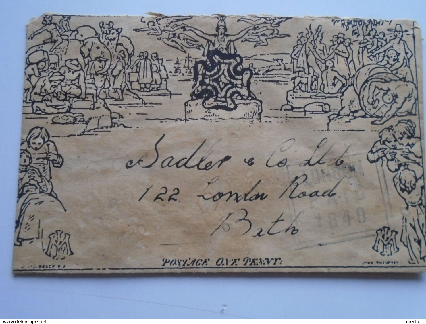 D200552   Great Britain - Postal History - Illustrated MULREADY Styl Cover   1840 LONDON PAID - Sadler & Co.  BATH - ML - 1840 Buste Mulready