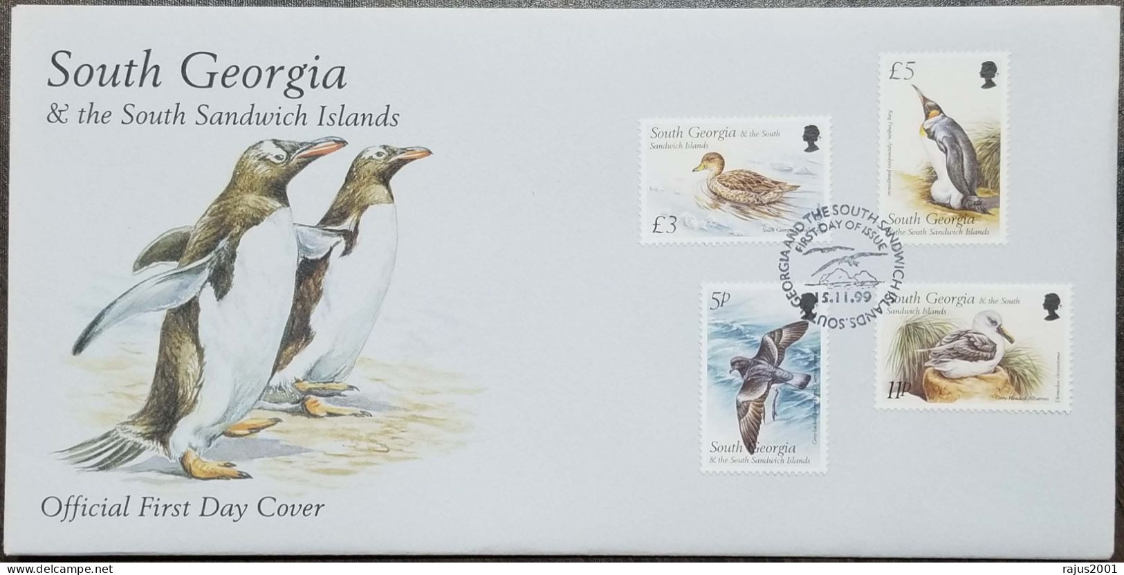 King Penguin Birds, Bird, Seagulls, Rockhopper Penguins, Antarctic Tern, Animal Fauna South Georgia Complete Set X3 FDC - Pinguine