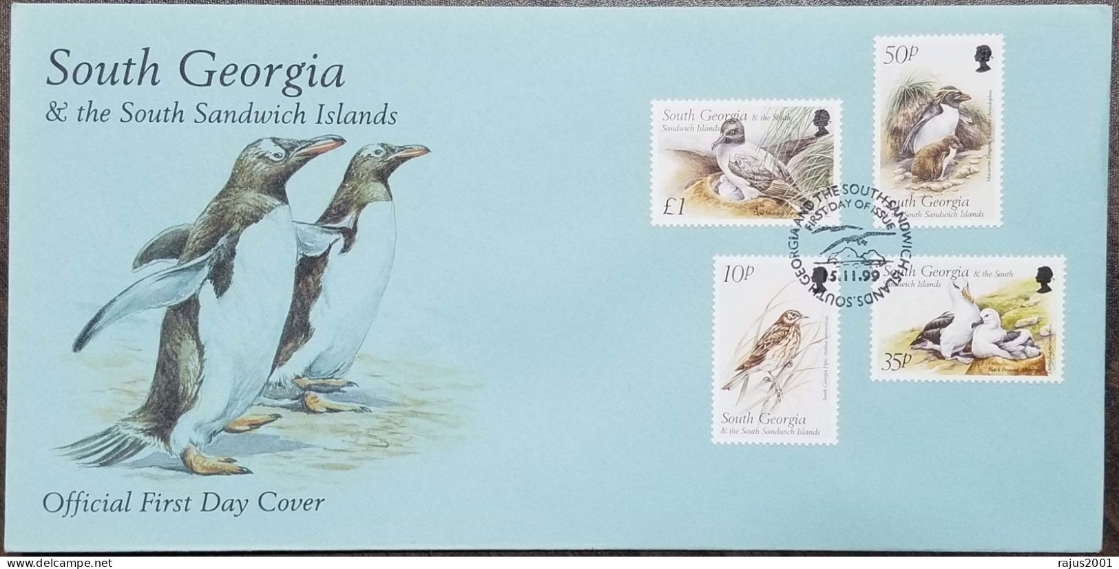 King Penguin Birds, Bird, Seagulls, Rockhopper Penguins, Antarctic Tern, Animal Fauna South Georgia Complete Set X3 FDC - Pinguine