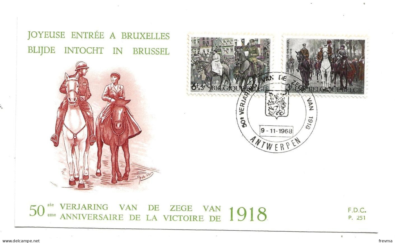 Premier Jour FDC Joyeuse Entrée A Bruxelle Obliteration Antwerpen 1968 - Buste