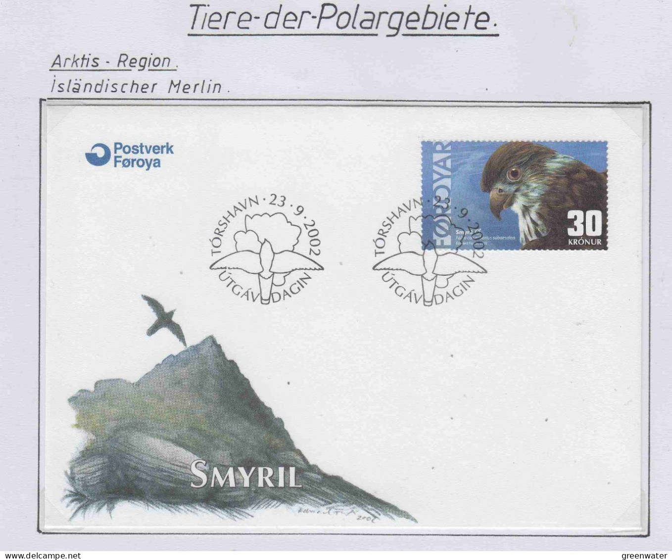 Faroe Islands 2002 Isländischer Merlin 1v FDC (PD152) - Arctic Wildlife