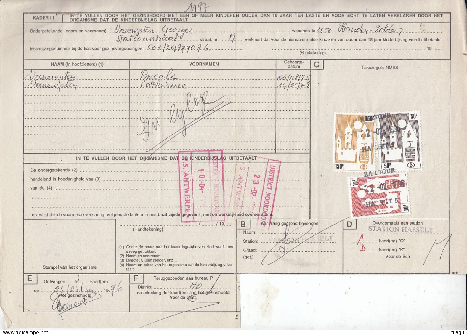 Aanvraag Voor Het Bekomen Van Reductiekaarten Met Stempel Railtour Hasselt 5 - Documenten & Fragmenten