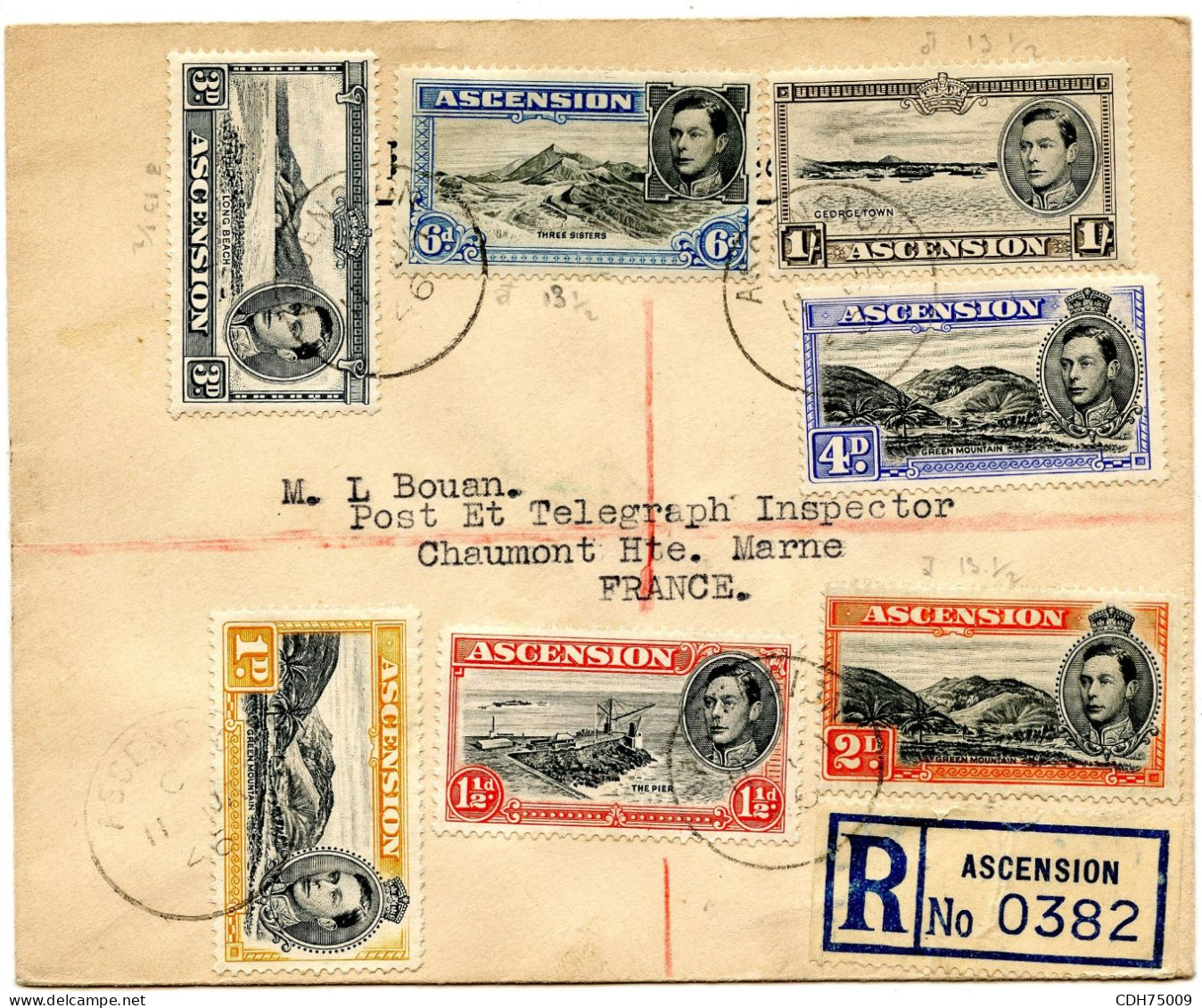 ASCENSION - LETTRE RECOMMANDEE D'ASCENSION POUR LA FRANCE, 1946 - Ascension (Ile De L')