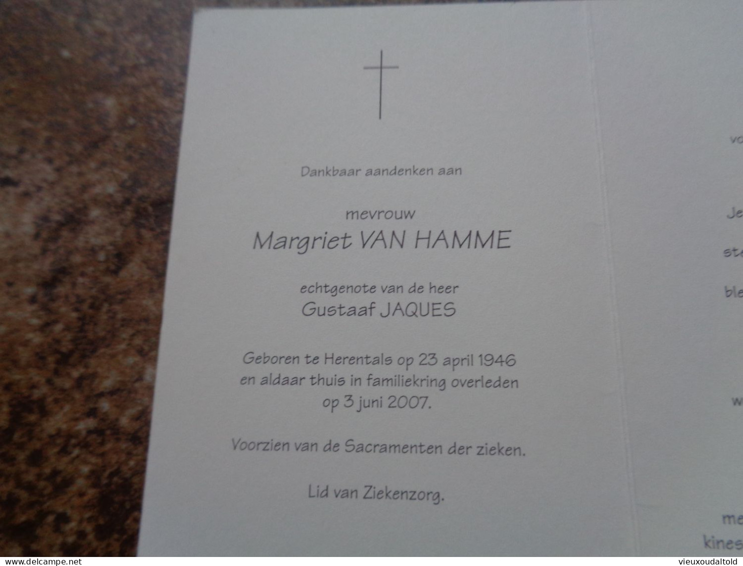 Doodsprentje/Bidprentje   Margriet VAN HAMME   Herentals 1946-2007  (Echtg G.Jaques) - Religion & Esotérisme