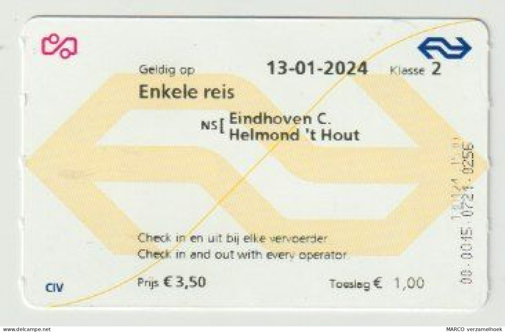 NS Nederlandse Spoorwegen Treinkaartje 2024 (NL) - Europe