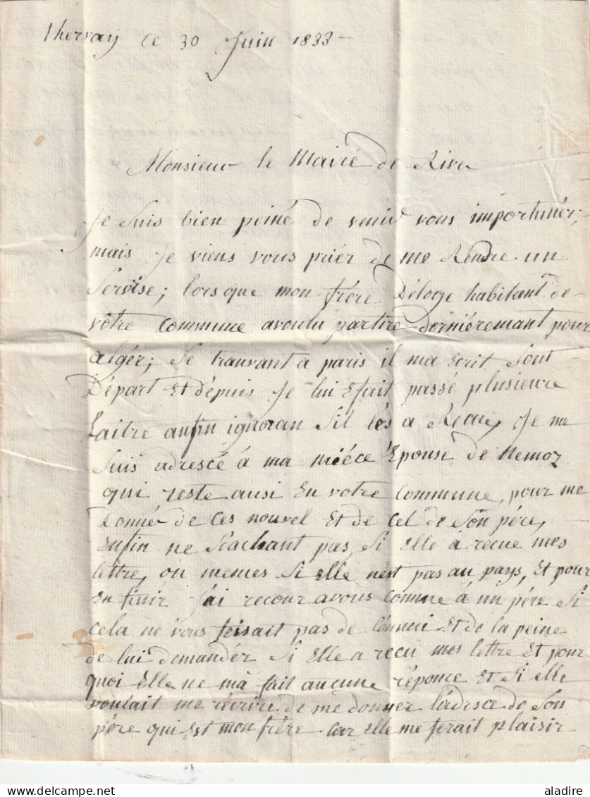 1833 - Marque Postale PP En Rouge Sur Lettre Pliée De 2 Pages De GRAY, Haute-Saône Vers RIVES, Isère - 1801-1848: Precursors XIX