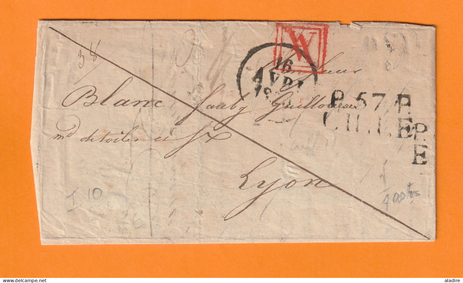 1830 - Marque Postale P57P LILLE  En Noir Sur Lettre Pliée Vers LYON - Dateur Au Départ  Et En Arrivée - 1801-1848: Vorläufer XIX