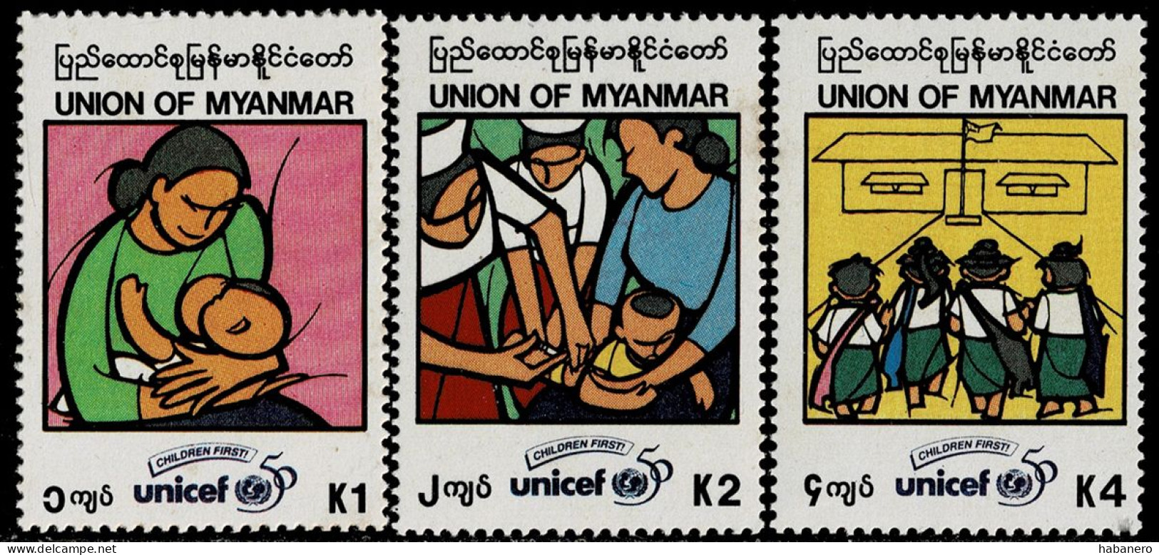 MYANMAR 1996 Mi 335-337 50th ANNIVERSARY OF UNICEF MINT STAMPS ** - Myanmar (Birmanie 1948-...)