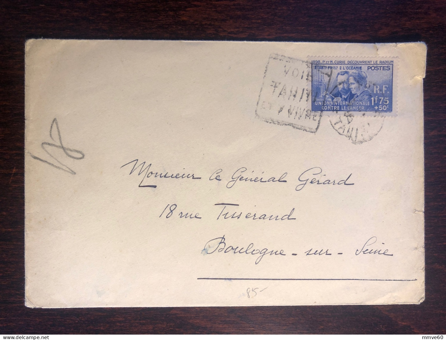 L’OCEANIE  NOUVELLE CALEDONIE NEW CALEDONIA OCEANIA TRAVELLED COVER LETTER TO FRANCE 1939 YEAR CURIE HEALTH MEDICINE - Storia Postale