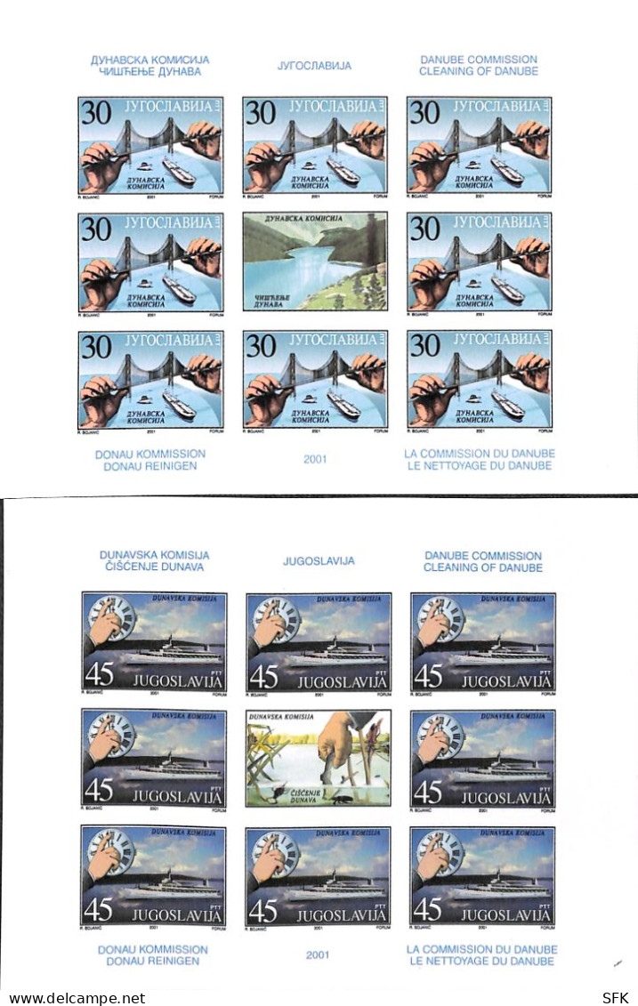 2001 DANUBE COMMISSION TWO IMPERFORATE SHEETS: Complete Set With Central Vignette. MNH - Sin Dentar, Pruebas De Impresión Y Variedades