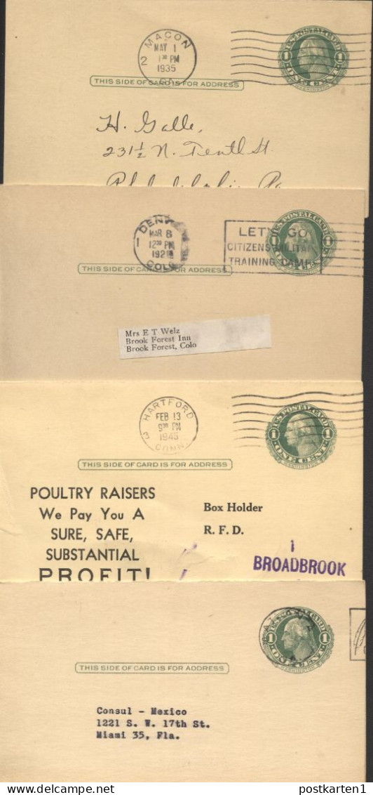 UY7 Sep.4 4 Postal Cards With Reply Used CO CT And GA 1928-45 - 1901-20