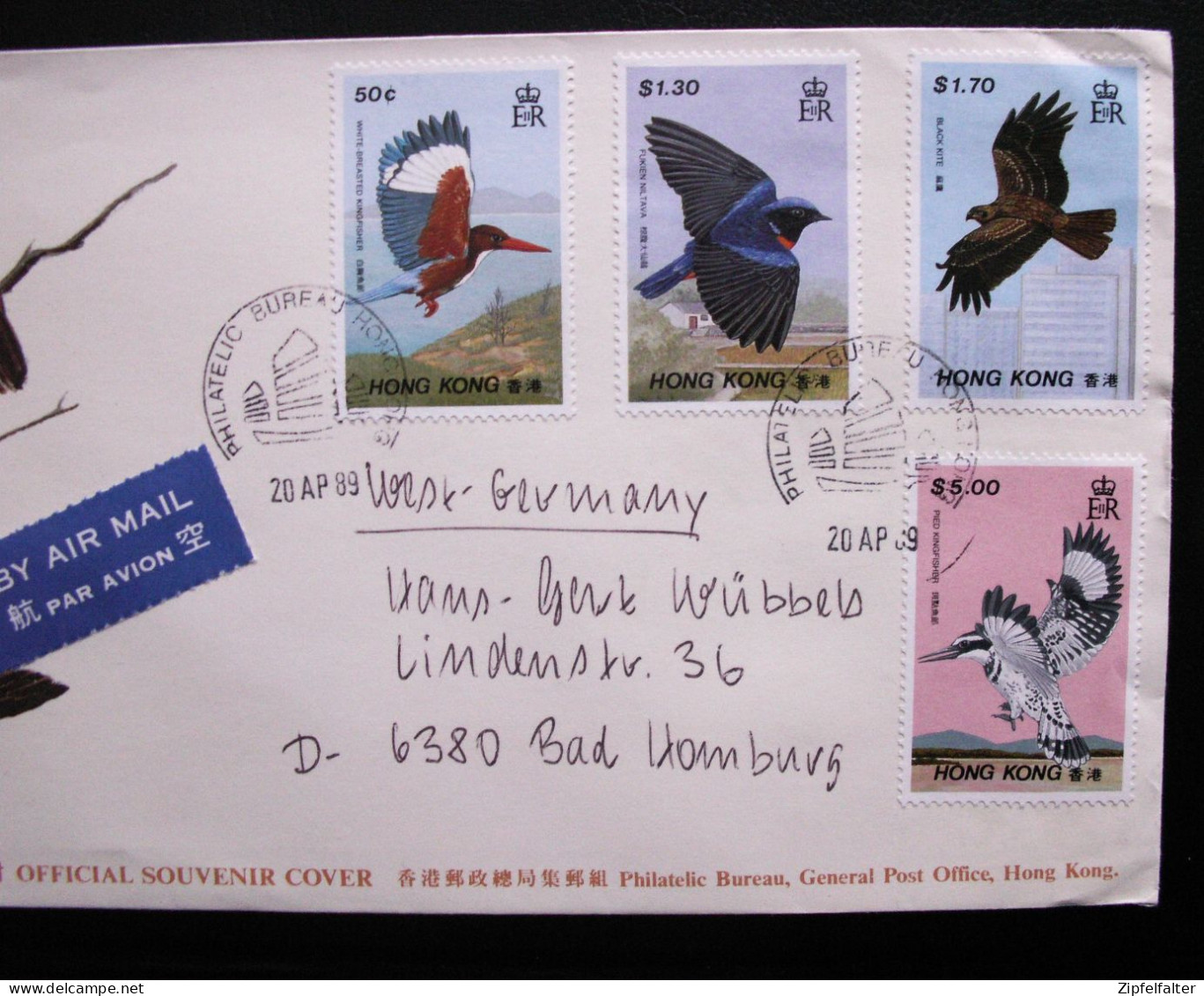 Luftpost-Satzbrief MiF "Hong Kong Birds"  20.4.89 Nach D-Bad Homburg Plus 1 Satz ** Postfrisch. Siehe 3 Bilder. - Storia Postale