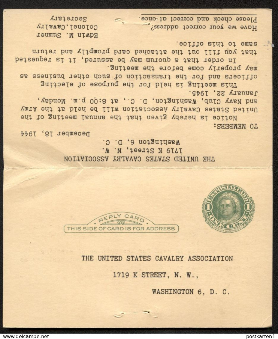 UY7 Postal Card With Reply Washington DC 1944 RETURNED DECEASED APO 1945 - 1901-20