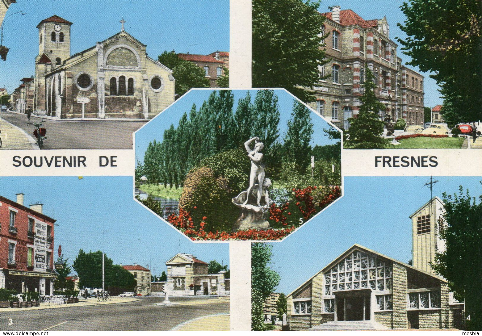 CPSM -   Souvenir  De   FRESNES  (94)  L' église ,  La Mairie, L' Entrée De La Prison,  La Chapelle,  Le Bassin - Fresnes