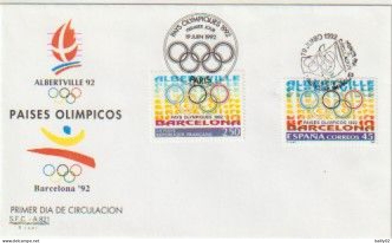 Enveloppe Emission Commune  France-Espagne  1992  Jeux Olympiques - Used Stamps