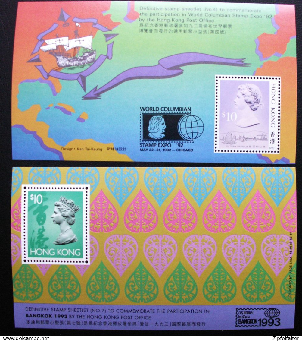 2 Blöcke Hongkong. STAMP EXPO 92 Und BANGKOK 1993. Beide Blöcke ** Postfrisch. - Blocks & Kleinbögen