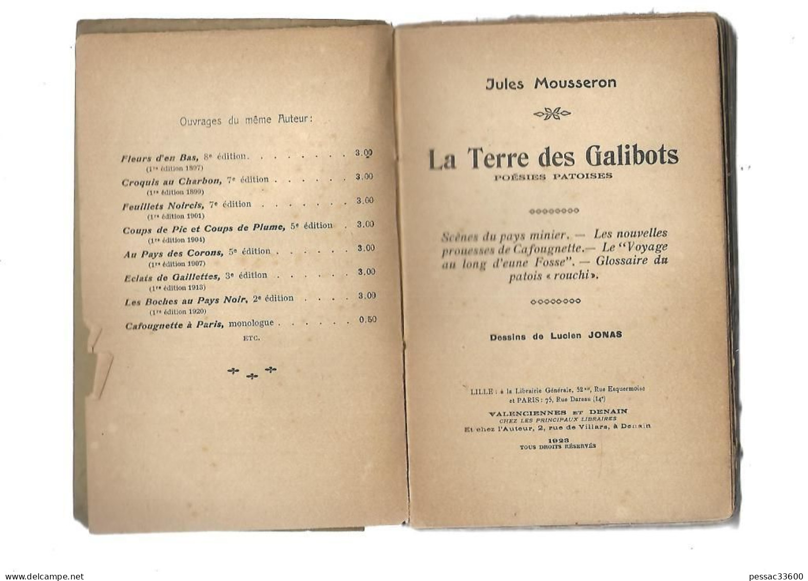 La Terre Des Galibots Jules Mousseron BR ABE Imprimerie Plouvier Carvin 1923 « Poésie Patoisantes - Picardie - Nord-Pas-de-Calais