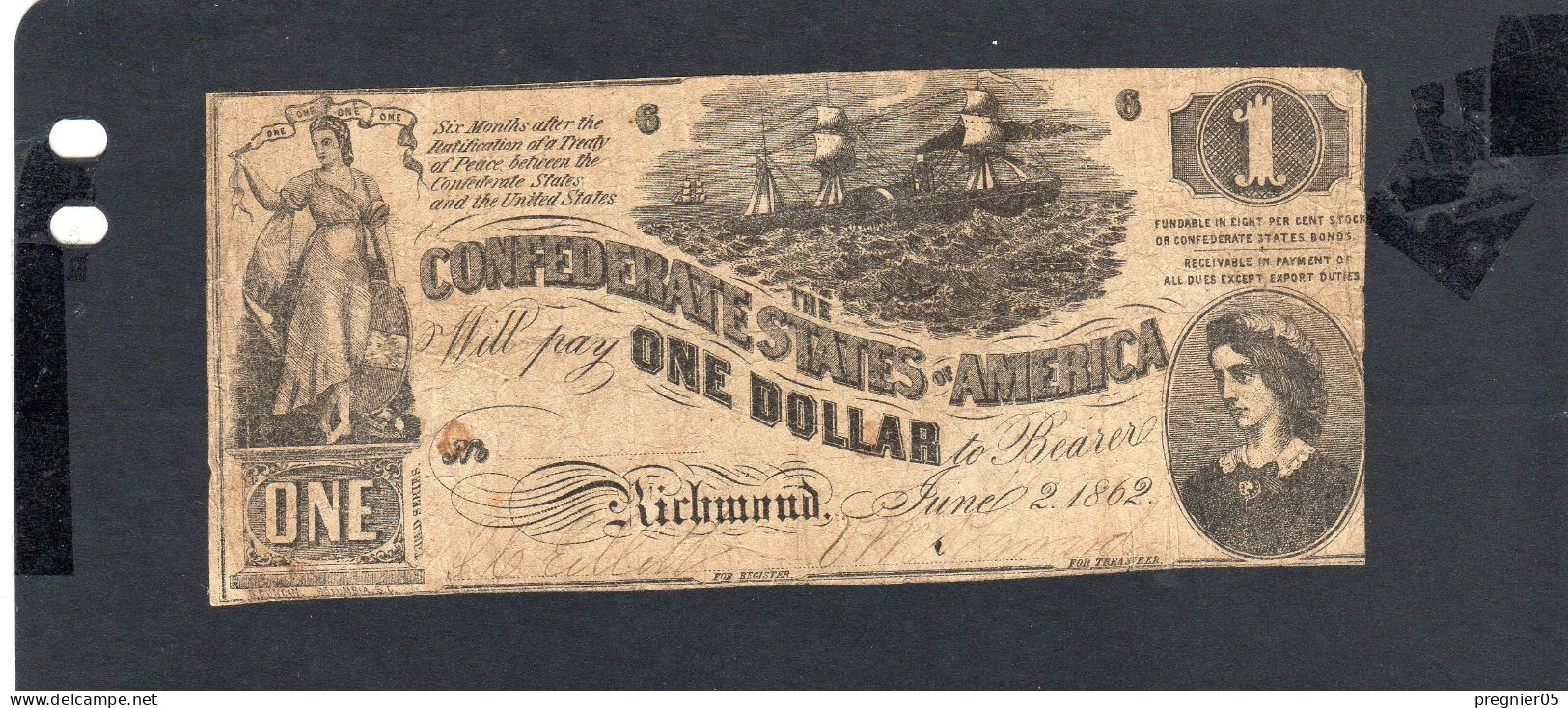 USA - Billet  1 Dollar États Confédérés 1862 TB/F P.039 - Divisa Confederada (1861-1864)